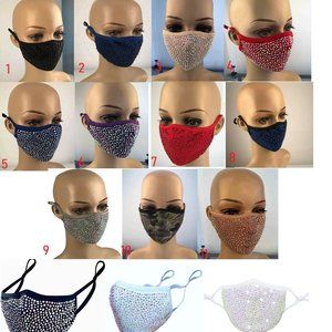Bling Face Mask With Rhinestone Fashion Mask With Filter Pocket Adjustable